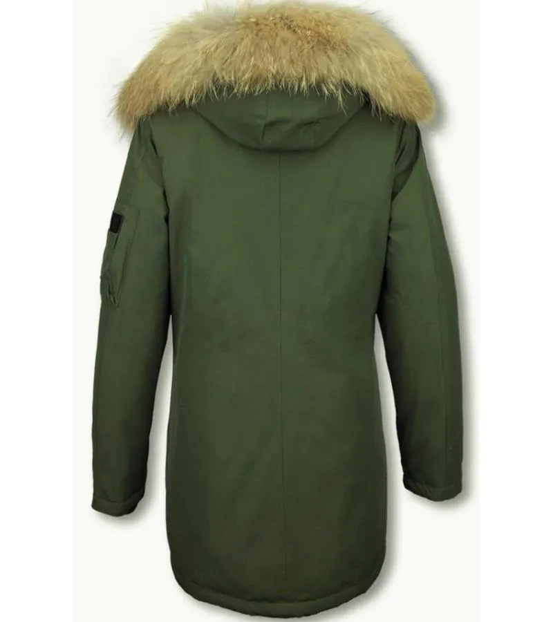 PARKAS MUJER  SEñORA ABRIGOS DE INVIERNO LARGOS  CAPUCHA PELO GRANDE  VERDE
