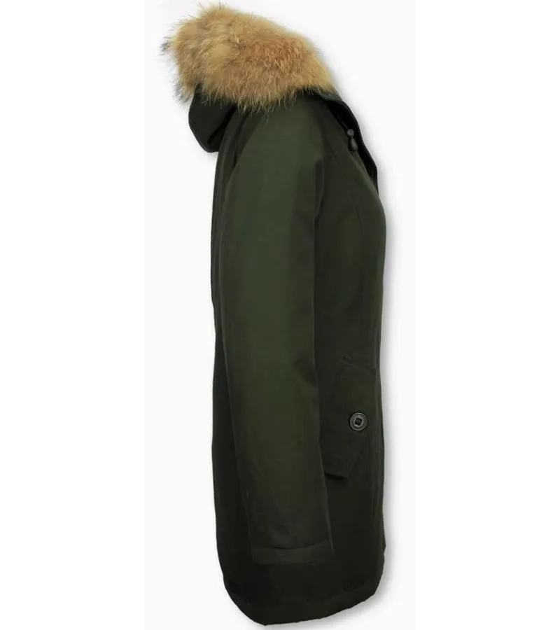 PARKAS MUJER  SEñORA ABRIGOS DE INVIERNO LARGOS  CAPUCHA PELO GRANDE  VERDE