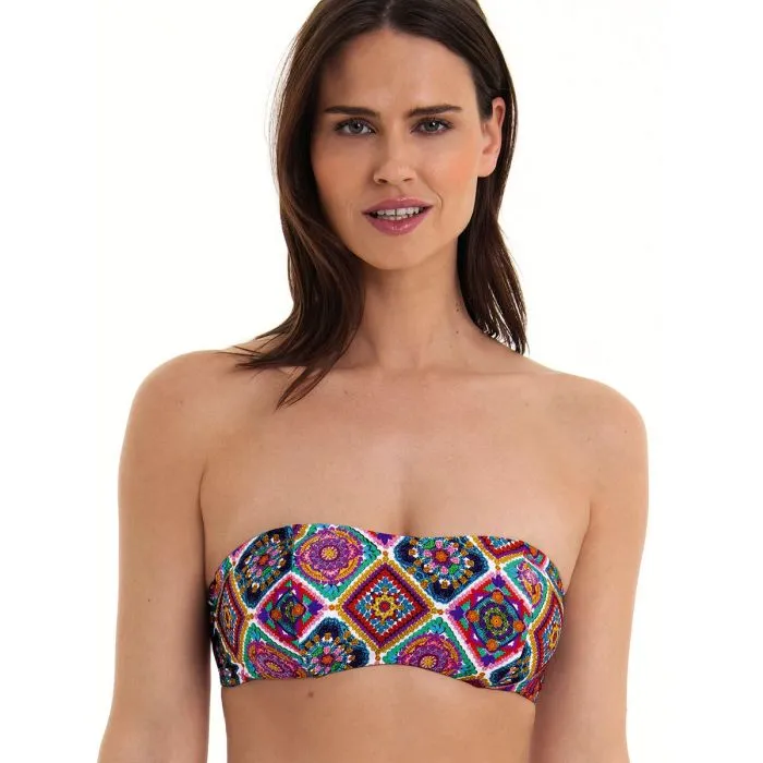 Parte de arriba Bikini Rosa Faia Crochet Flower Bella Bandeau con aros 8725 Original