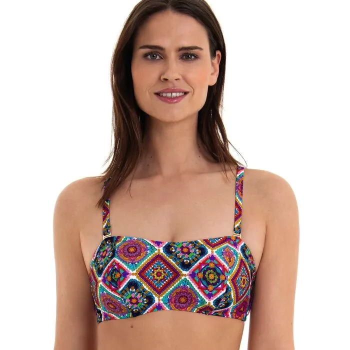Parte de arriba Bikini Rosa Faia Crochet Flower Bella Bandeau con aros 8725 Original
