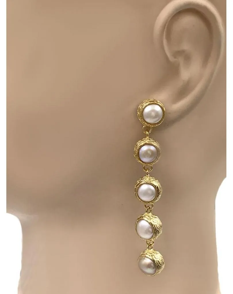 PENDIENTES ELEGANTES LARGOS CON PERLAS PARA BODAS