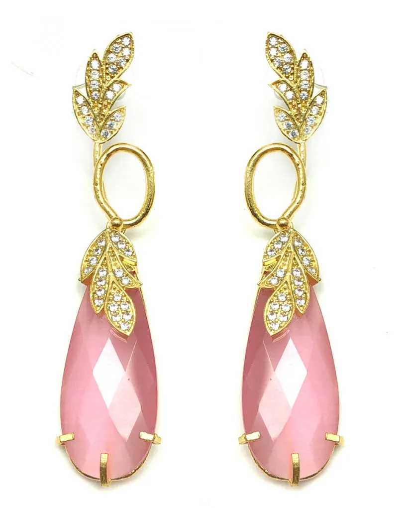 PENDIENTES ELEGANTES PARA BODAS CON PIEDRAS ROSAS Y CIRCONITAS