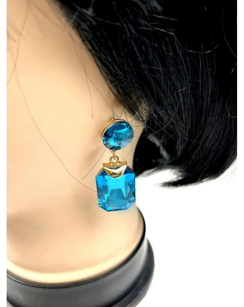 PENDIENTES LARGOS AZULES DE FIESTA EXTRA BRILLO PARA BODAS NOCHE