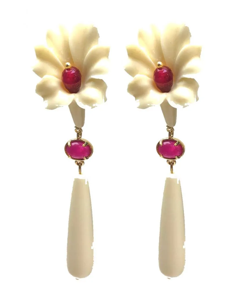 PENDIENTES LARGOS BLANCOS PARA FERIA Y TRAJES DE FLAMENCAS