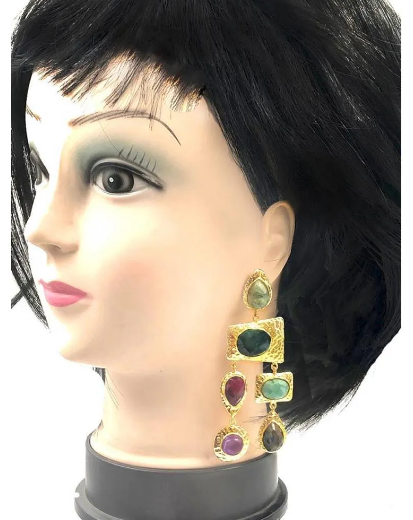 PENDIENTES LARGOS CON PIEDRAS SEMIPRECIOSAS PARA BODAS