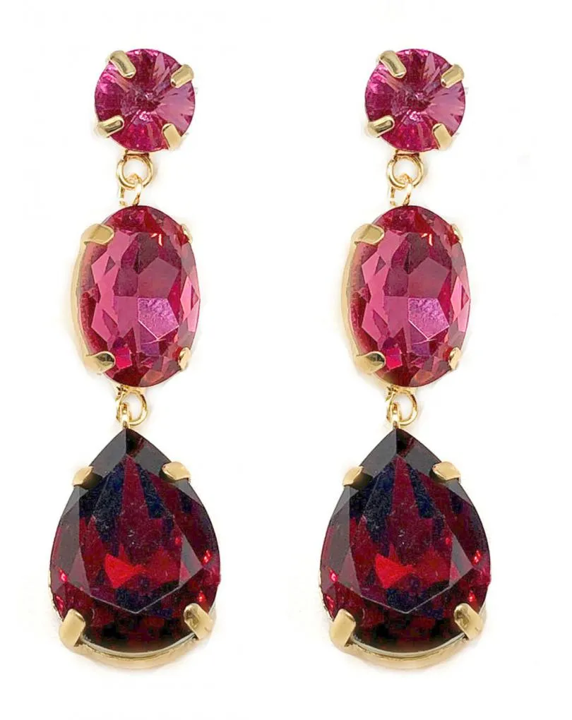 PENDIENTES LARGOS DE FIESTA ROSAS Y GRANATES PARA CEREMONIAS
