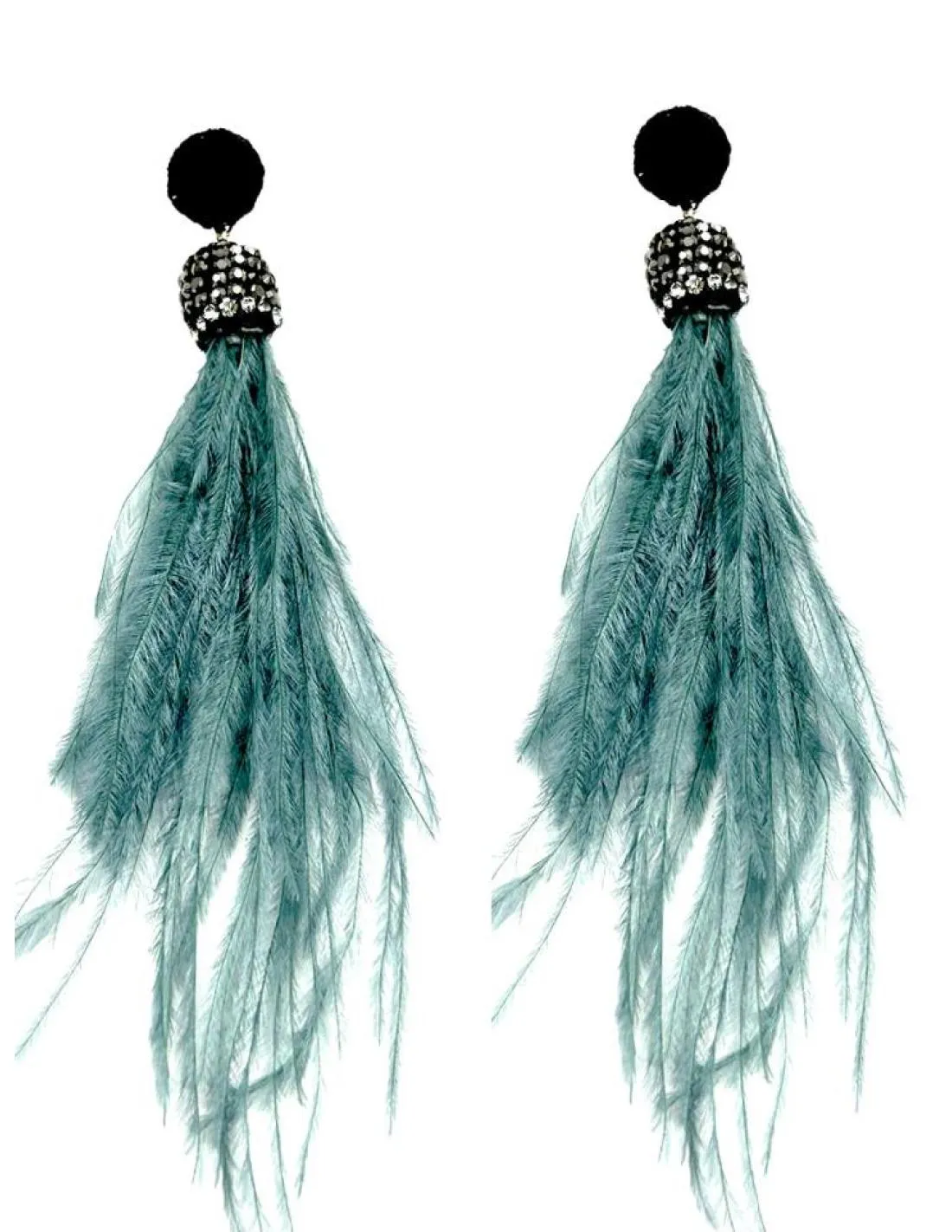 PENDIENTES LARGOS DE PLUMAS AZULES GRISACEO PARA EVENTOS