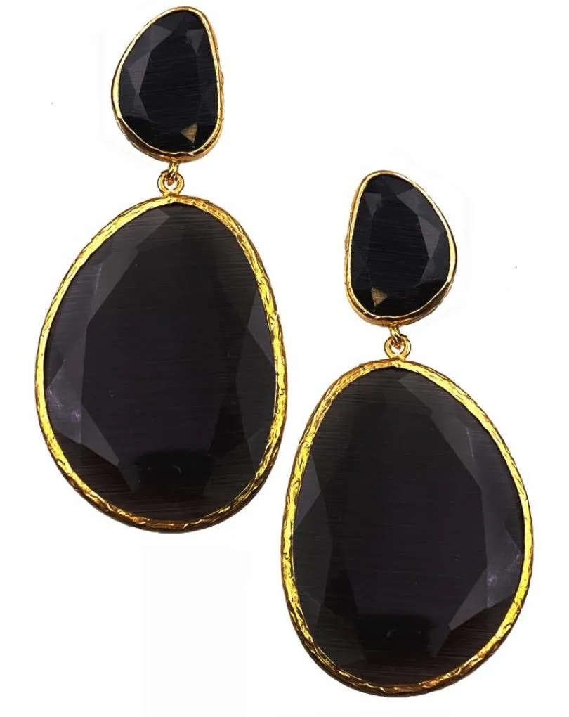 PENDIENTES LARGOS MUJER NEGROS DOBLE PIEDRA PARA BODAS