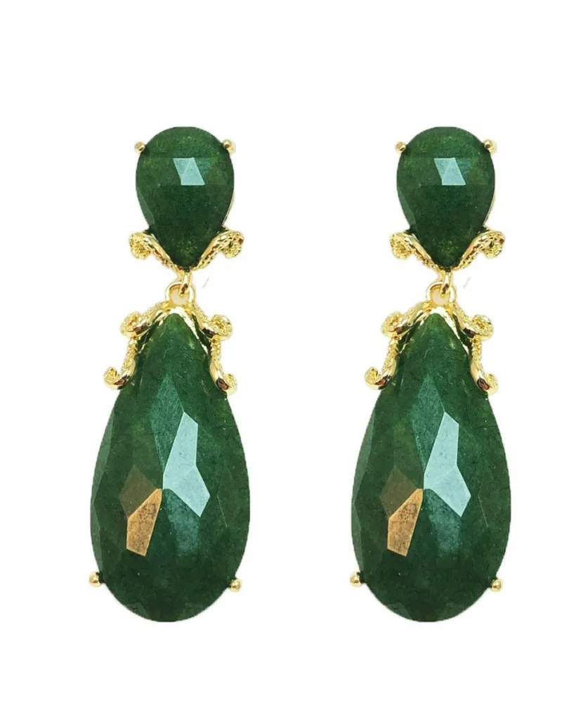 PENDIENTES LARGOS PARA BODAS EN VERDE BOTELLA