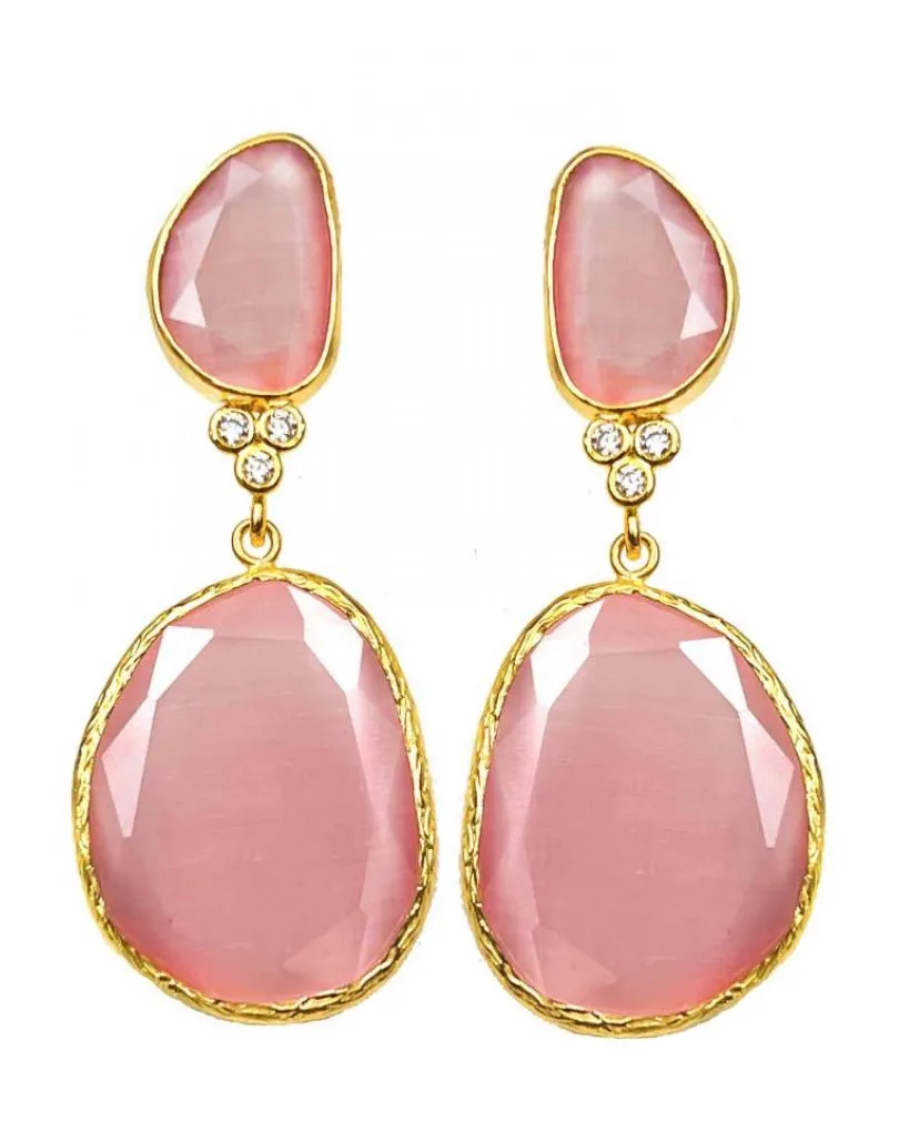 PENDIENTES LARGOS ROSAS Y DETALLE EN CIRCONITAS PARA BODAS