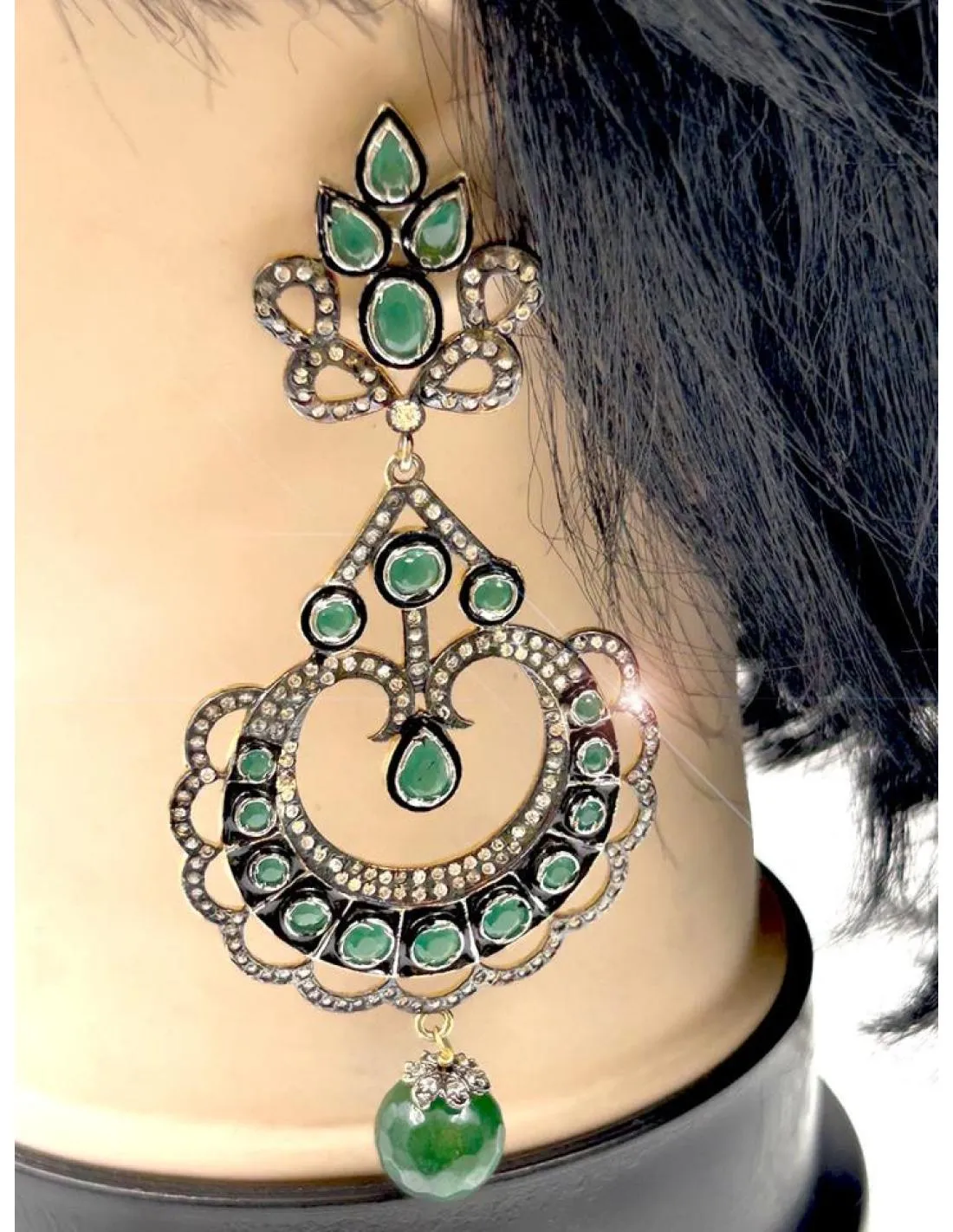 PENDIENTES LARGOS VERDES ESTILO VICTORIANO ANTIGUO PARA BODAS