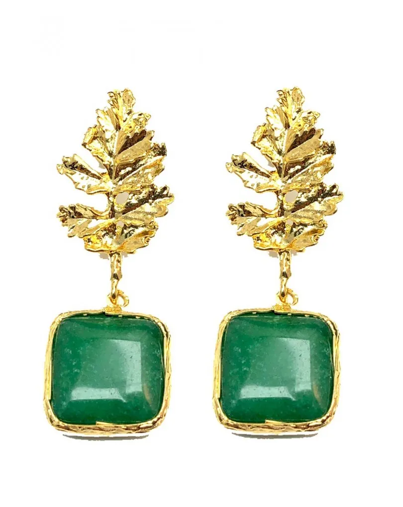 PENDIENTES MUJER VERDES CON FINO DISEÑO HOJA