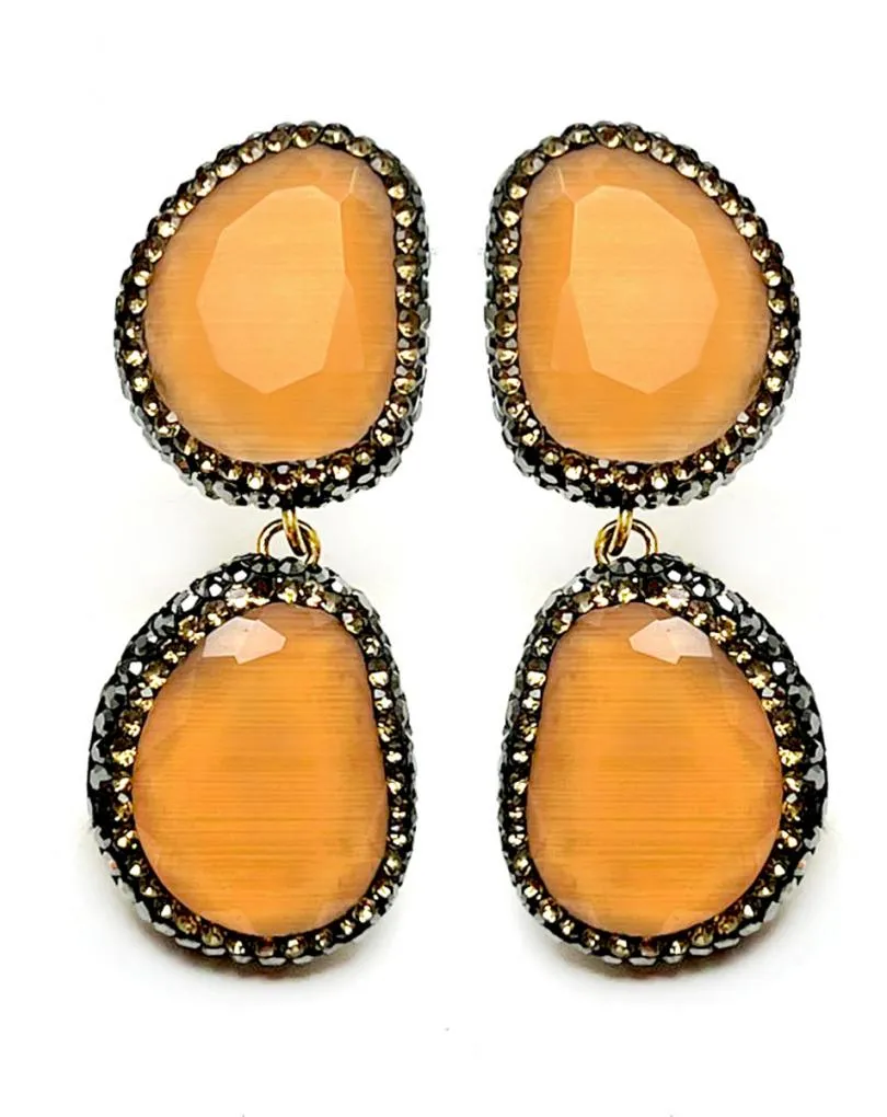 PENDIENTES NARANJAS LARGOS DOBLE PIEDRA NATURAL PARA BODAS