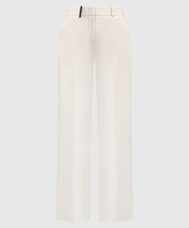 Peserico Beige flared pants with linen and lurex