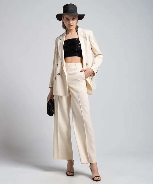 Peserico Beige flared pants with linen and lurex