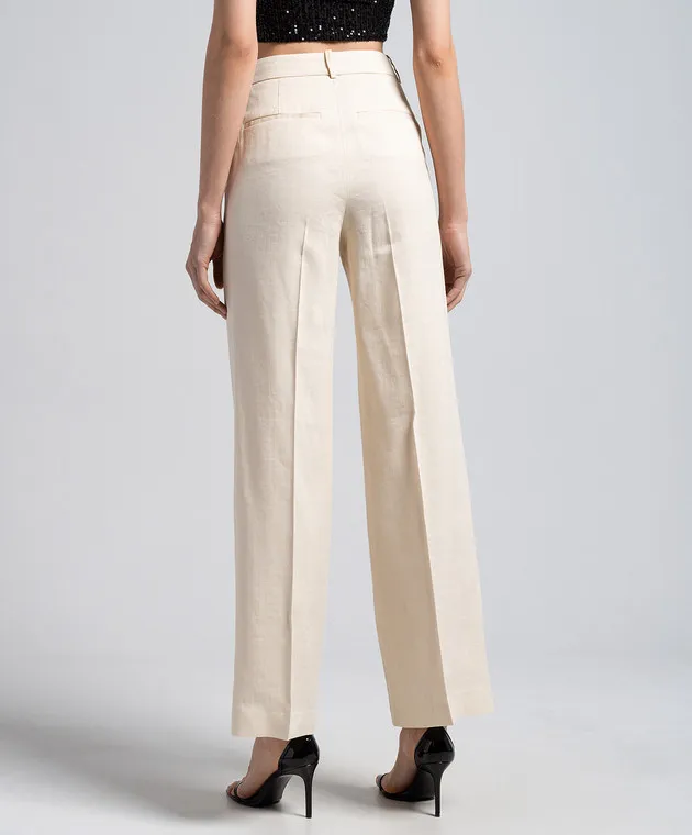 Peserico Beige flared pants with linen and lurex