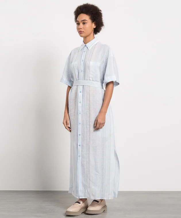 Peserico Blue striped linen shirt dress