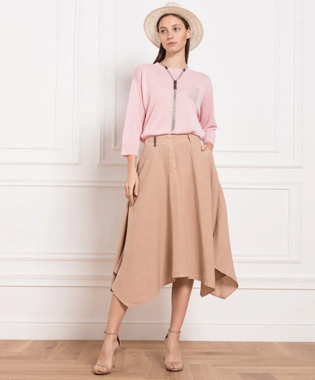 Peserico Brown linen midi skirt