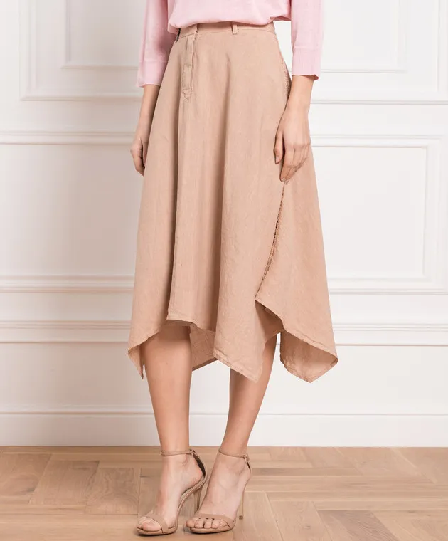Peserico Brown linen midi skirt