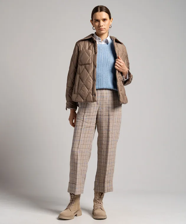Peserico Brown linen pants with a high fit in a check