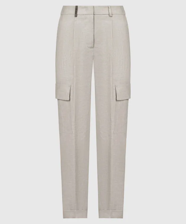 Peserico Gray linen cargo pants