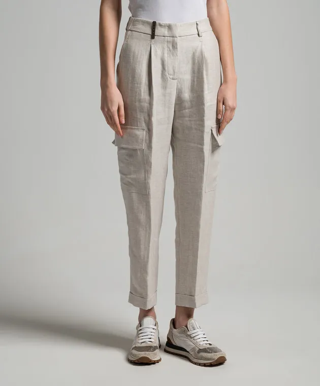 Peserico Gray linen cargo pants