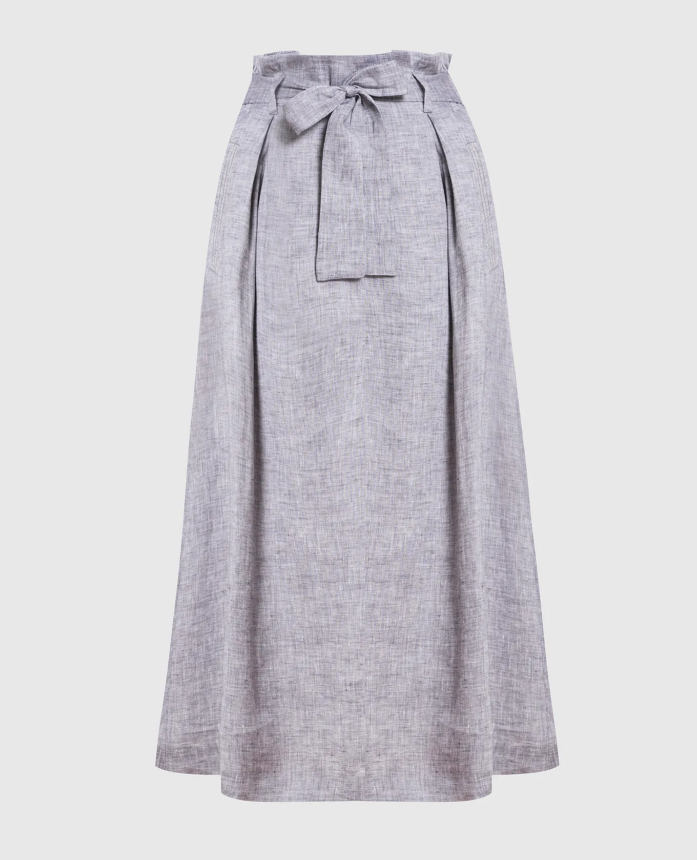 Peserico Gray linen midi skirt with monil chain