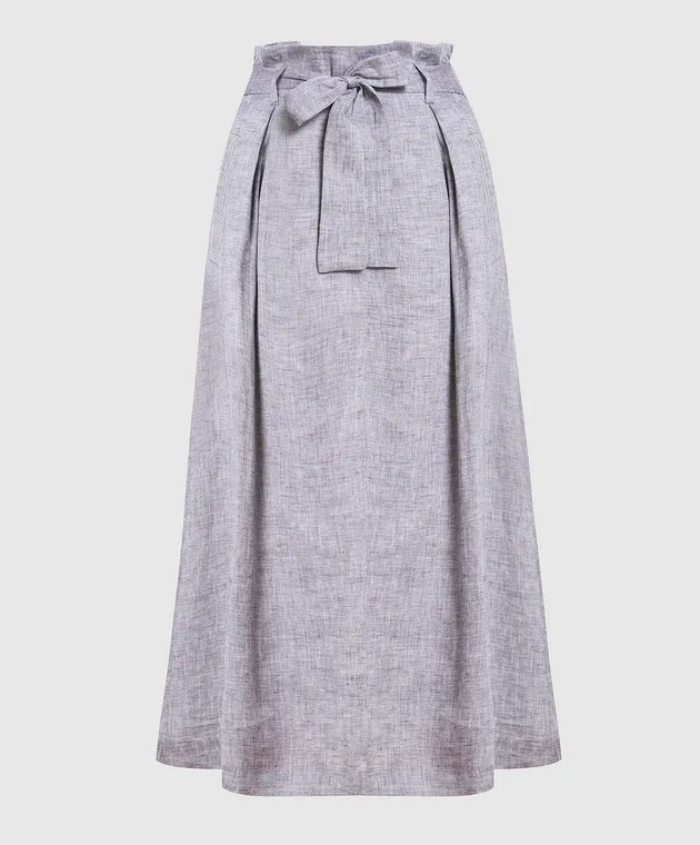 Peserico Gray linen midi skirt with monil chain