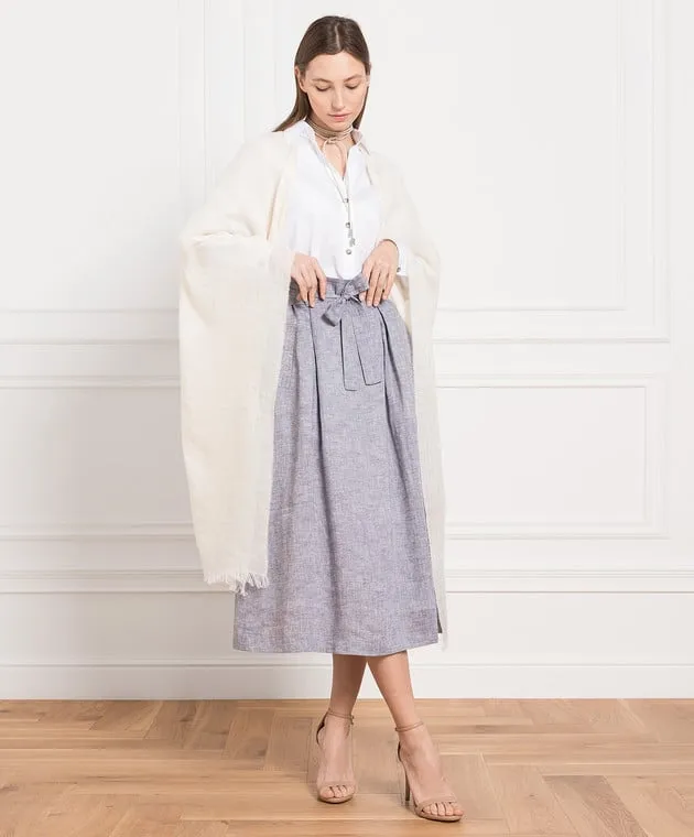 Peserico Gray linen midi skirt with monil chain