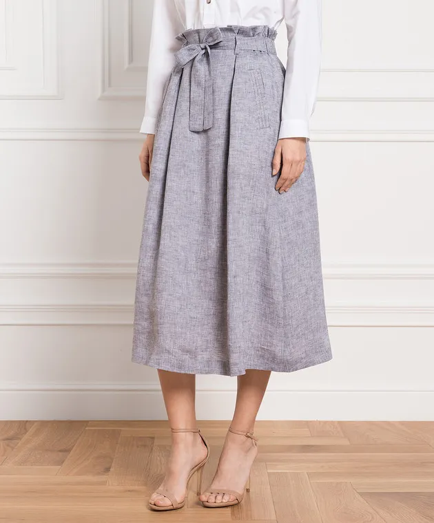 Peserico Gray linen midi skirt with monil chain