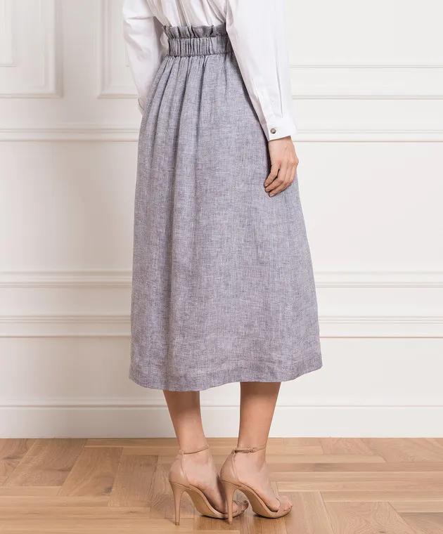 Peserico Gray linen midi skirt with monil chain