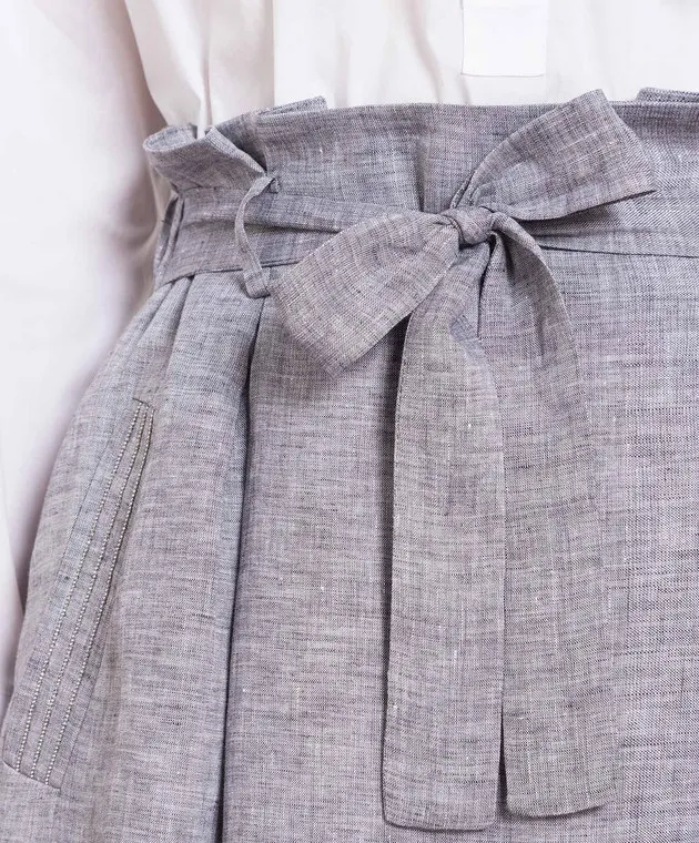 Peserico Gray linen midi skirt with monil chain