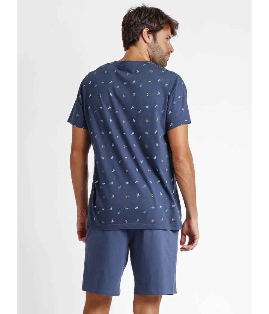 Pijama hombre verano Admas Origami azul algodón