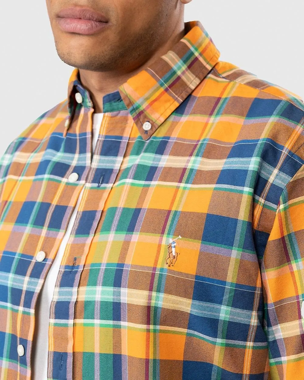 Polo Ralph Lauren Polo Ralph Lauren Custom Fit Manga Larga Multicolor Plaid Mens Camisa Oxford 