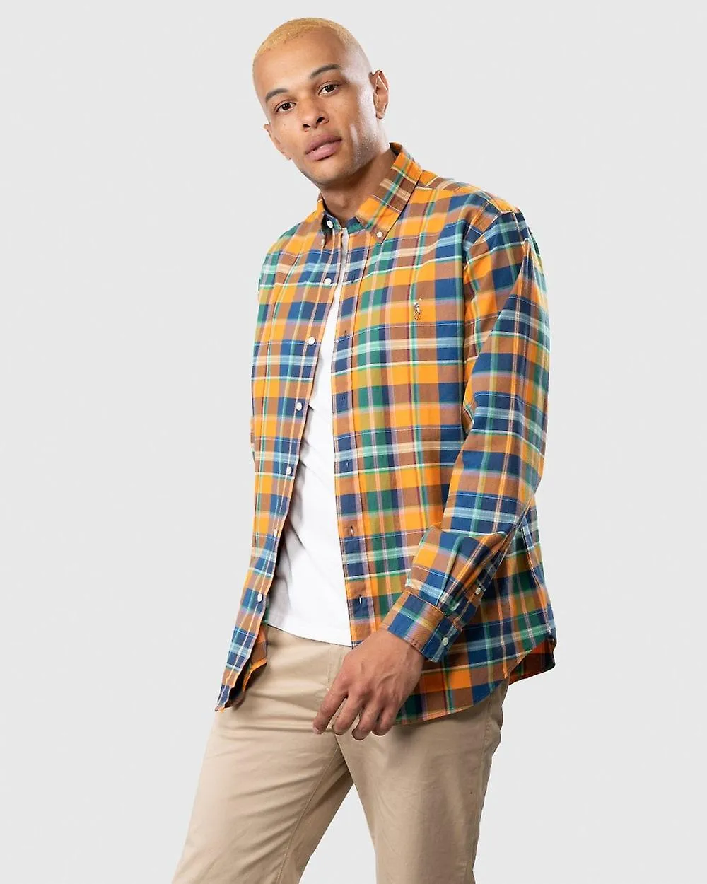 Polo Ralph Lauren Polo Ralph Lauren Custom Fit Manga Larga Multicolor Plaid Mens Camisa Oxford 