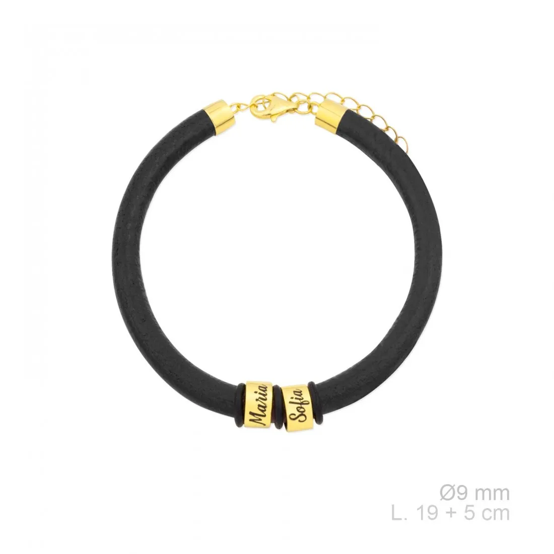 Pulsera Plata de Ley cuero y 2 Nombres