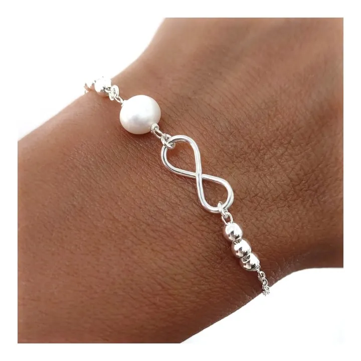 Pulsera Plata Infinito y Perla
