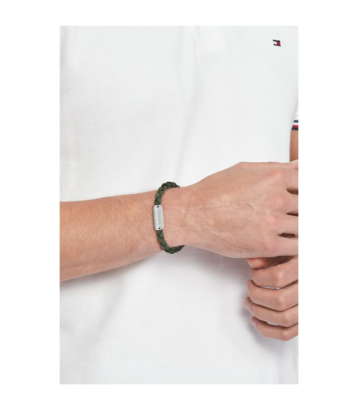 PULSERA TOMMY HILFIGER HOMBRE PIEL TRENZADA VERDE Y ACERO INOXIDABLE  2790481
