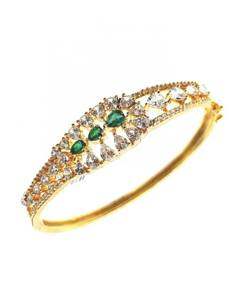 PULSERAS DORADAS ELEGANTES Y VERDES CON CIRCON PARA BODAS
