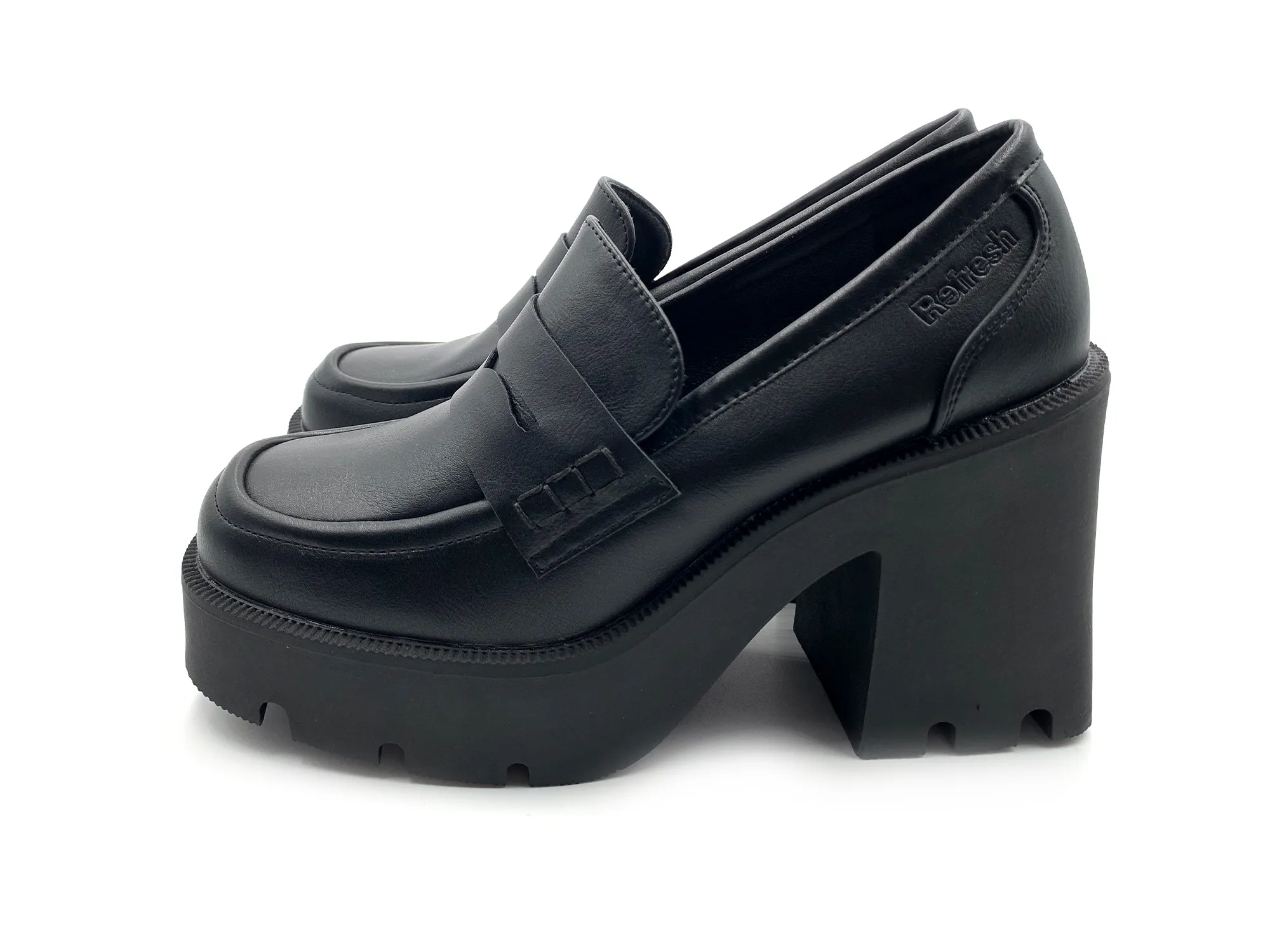Refresh 171413 Mocasin Vegano Negro Tacón 10 Mujer