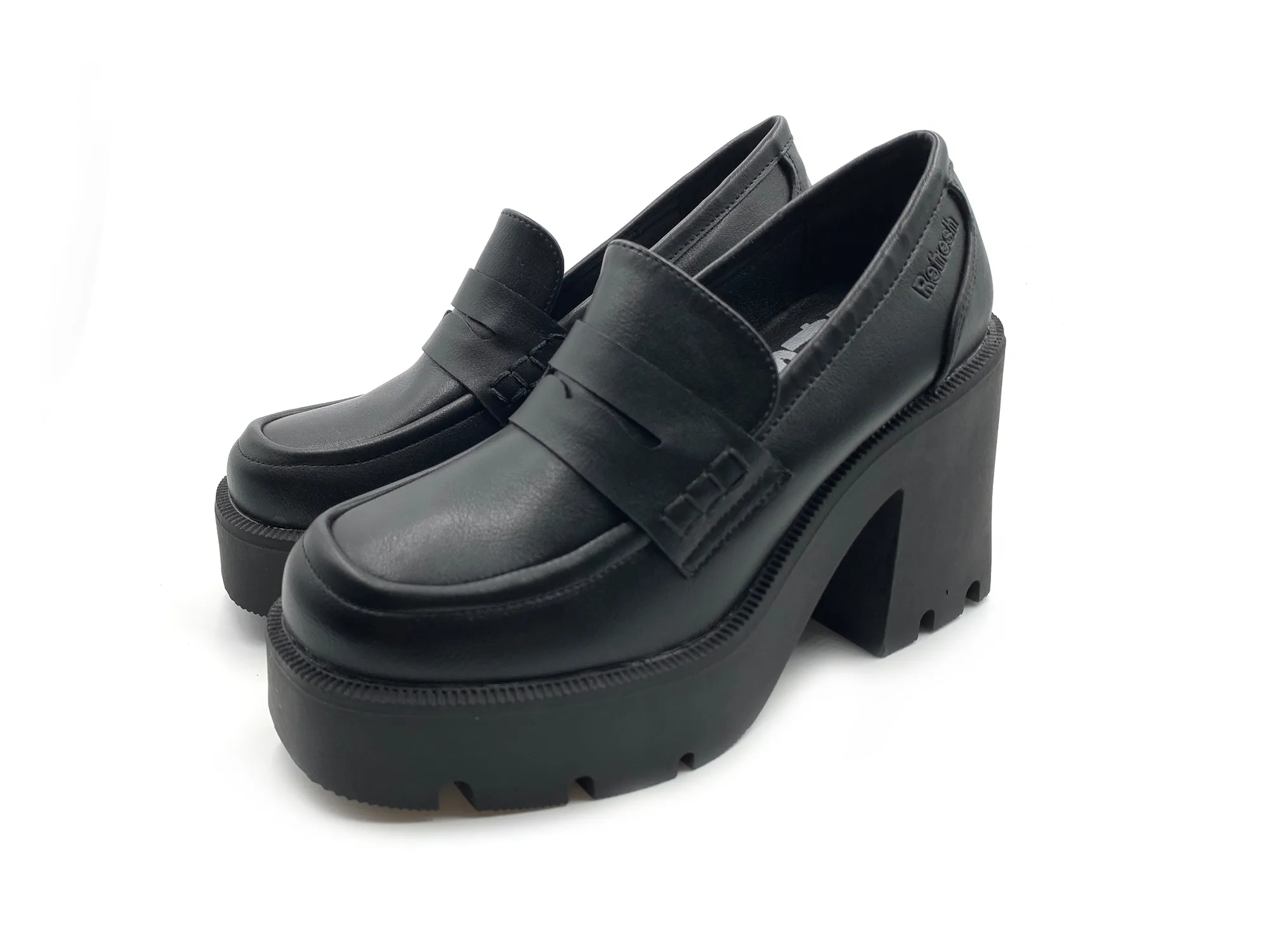 Refresh 171413 Mocasin Vegano Negro Tacón 10 Mujer
