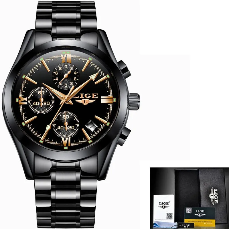 Reloj para Hombre Mens Watches Fashion Business Quartz Watch Men Sports Full Steel Waterproof Black Clock Relogio Masculino
