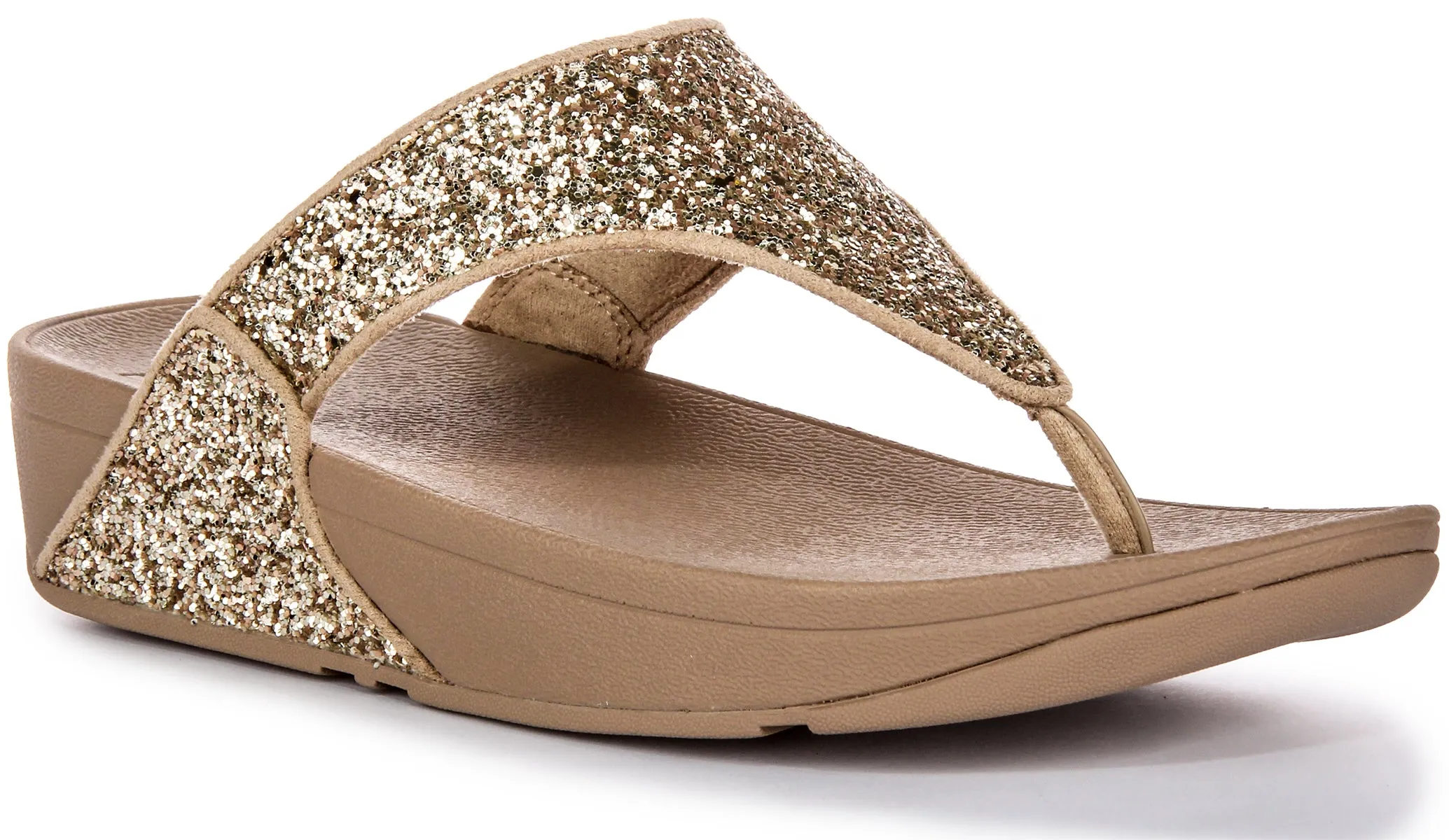 Sandali con Infradito Glitterati da Donna Fitflop Lulu con Comfort Cristallino e Punta in Beige