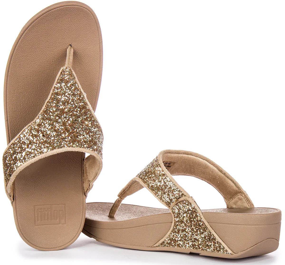 Sandali con Infradito Glitterati da Donna Fitflop Lulu con Comfort Cristallino e Punta in Beige