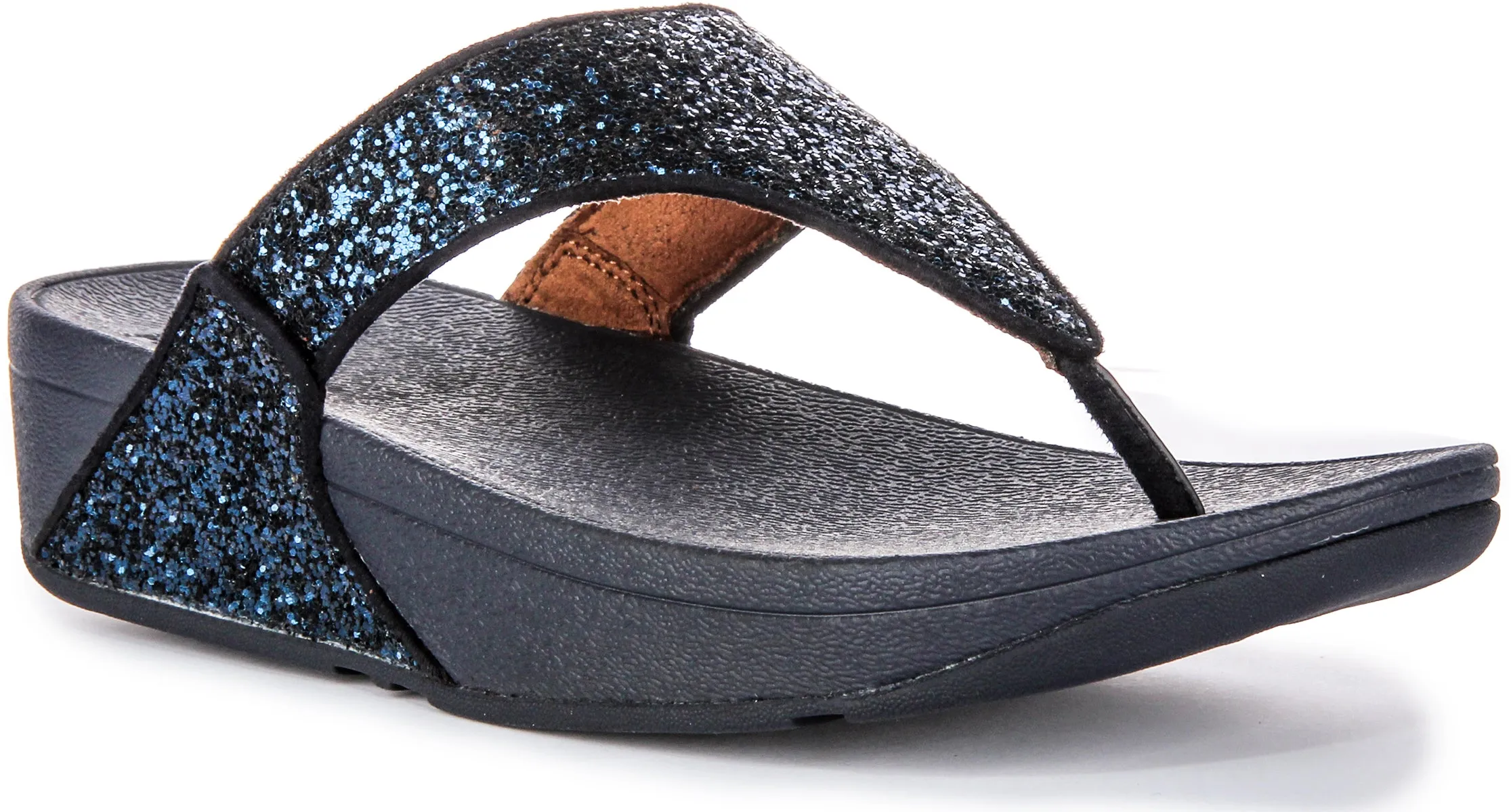 Sandali con Tomaia in Gomma Glitterata da Donna Fitflop Lulu con Comfort Cristallino e Cinturino Tra le Dita a Mezzanotte