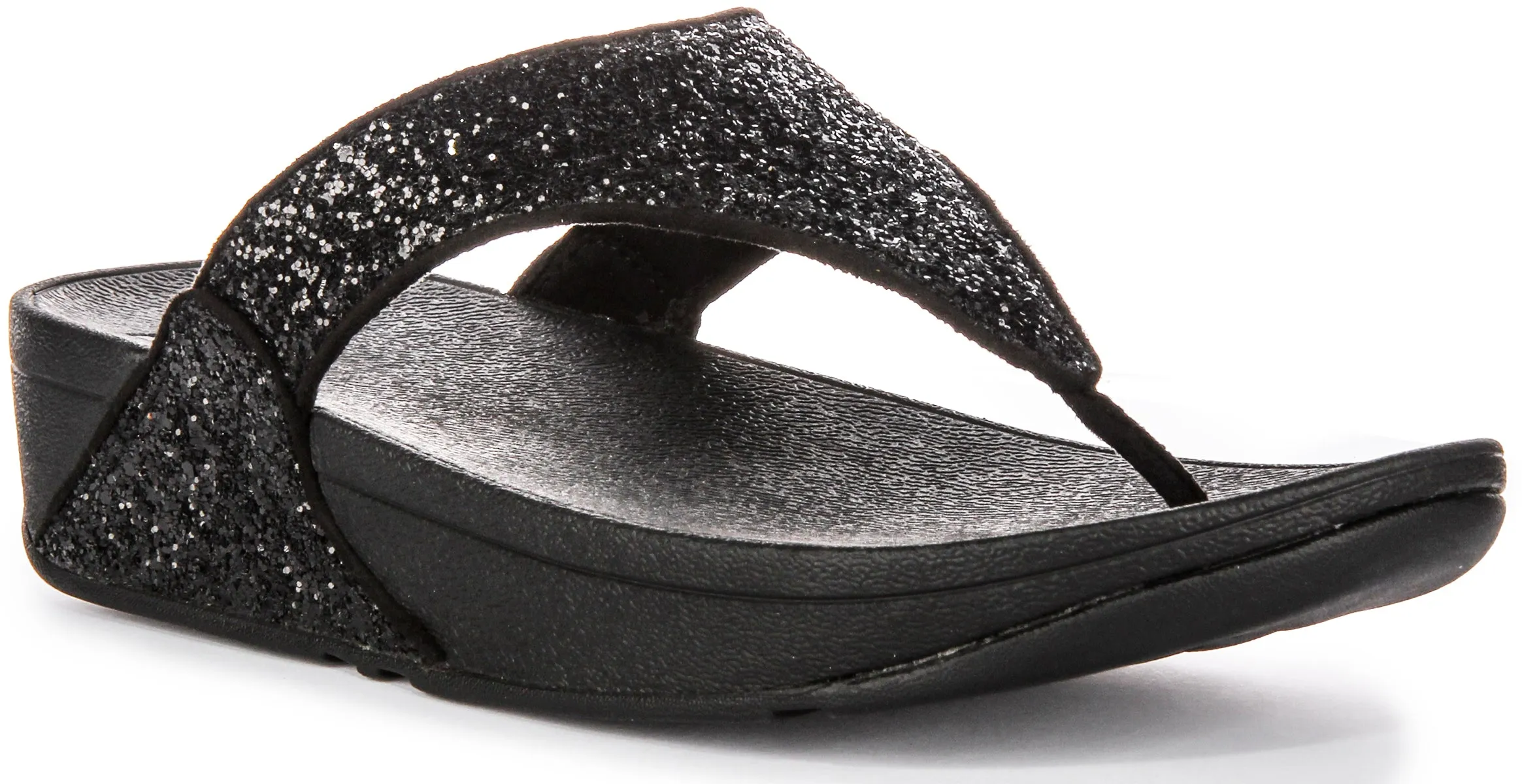 Sandali con Tomaia in Gomma Glitterata da Donna Fitflop Lulu con Comfort Cristallino e Cinturino Tra le Dita in Nero