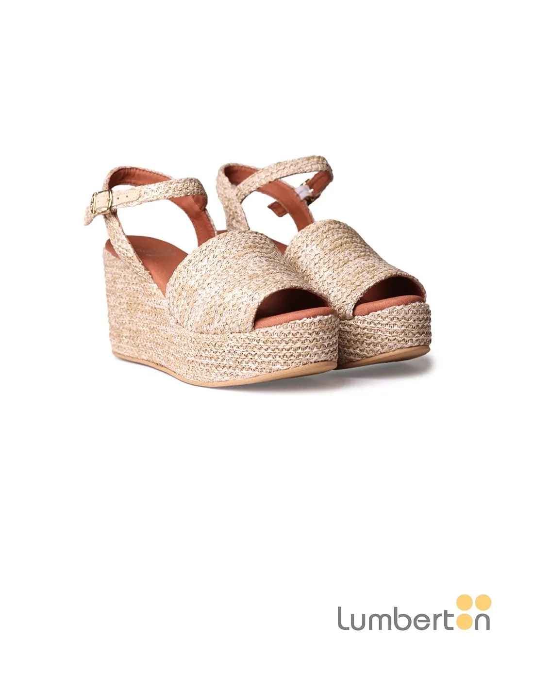 Sandalia beig cáñamo hebilla cuña alta TULIAB