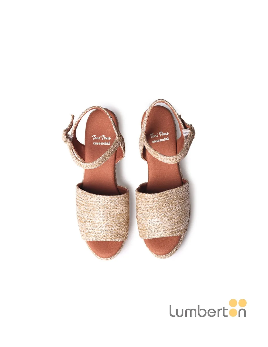 Sandalia beig cáñamo hebilla cuña alta TULIAB