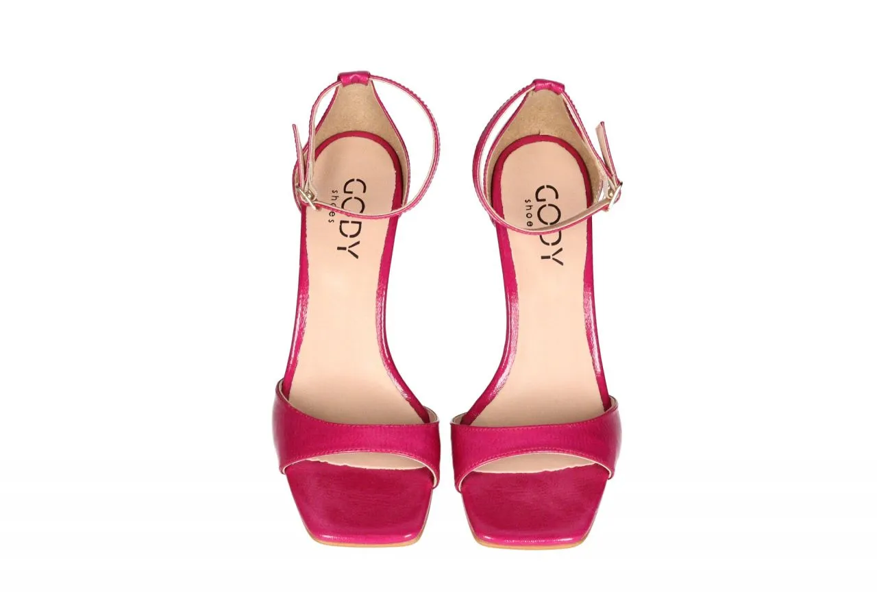 Sandalia Fucsia Talon Cerrado Pulsera Tacon Alto