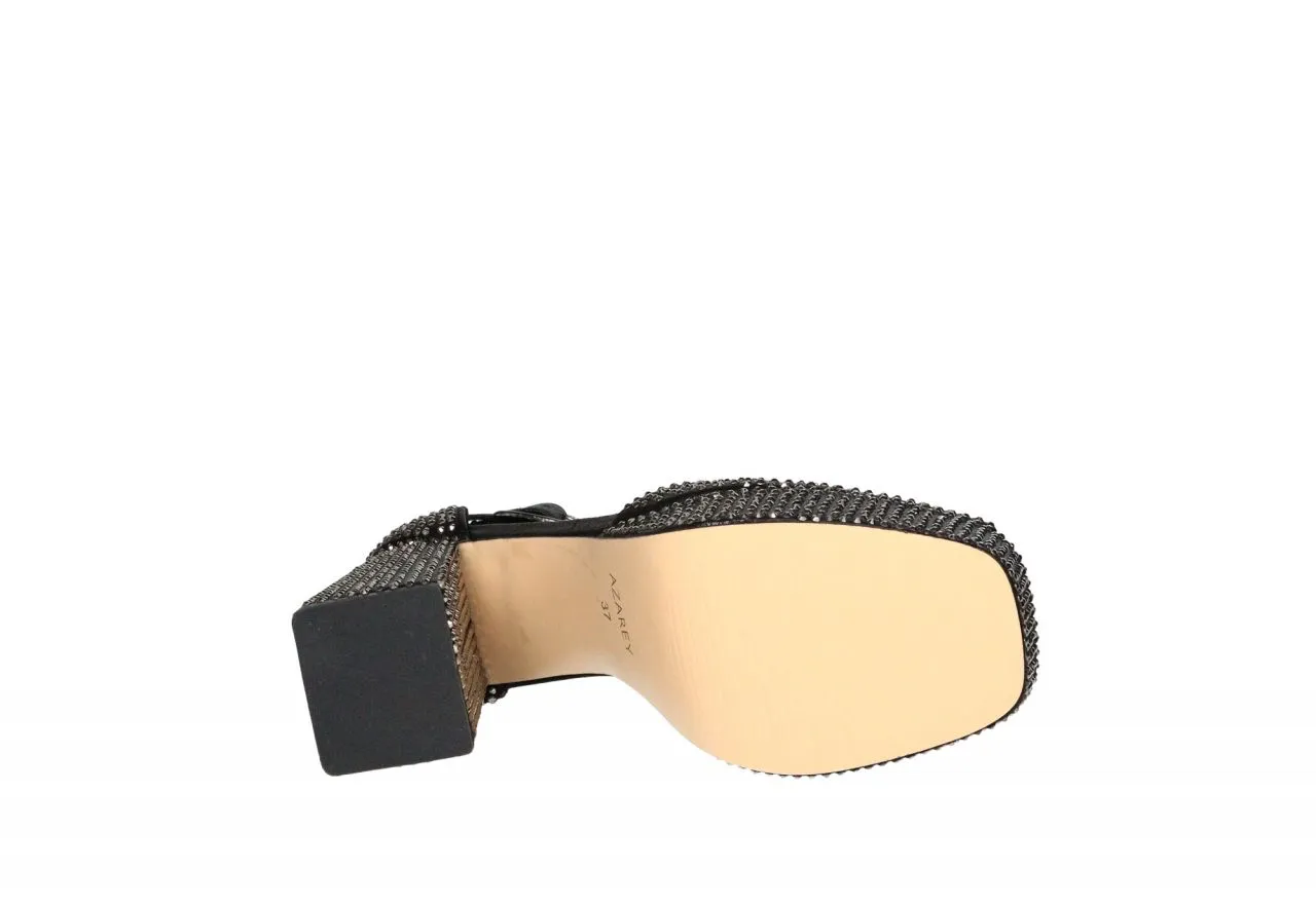 Sandalia Negra Metalizada Strass Pulsera Talon Cerrado